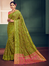 Olive Green Banarasi Kanjivaram Art Silk Woven Saree